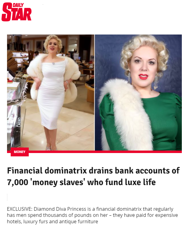 Daily Star: Financial Goddess drains bank accounts of 7,000 'money slaves' who fund luxe life